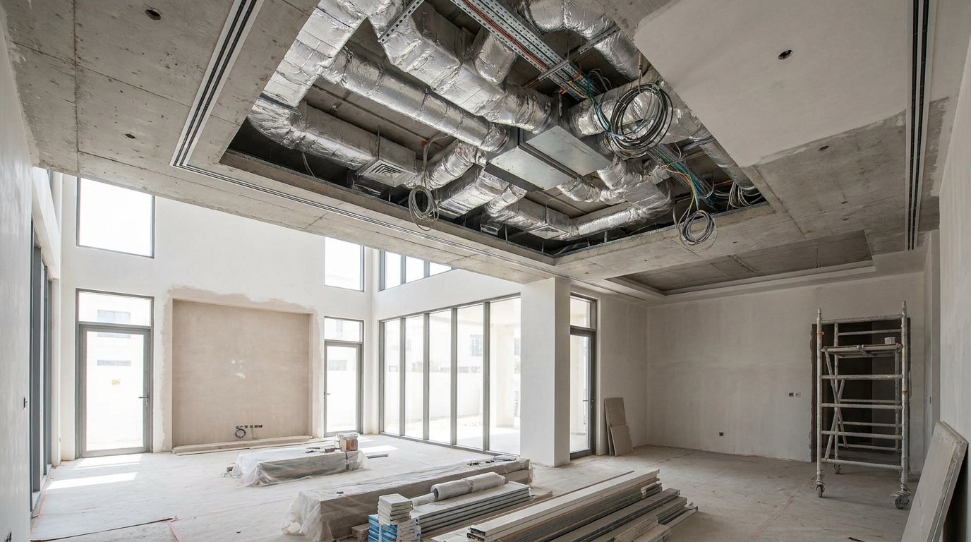 Occupied Dubai villa refurbishment coordination with MEP routes, ceiling works, and protected finished areas
